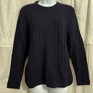 Jaeger Cabled Wool Sweater Indigo Navy